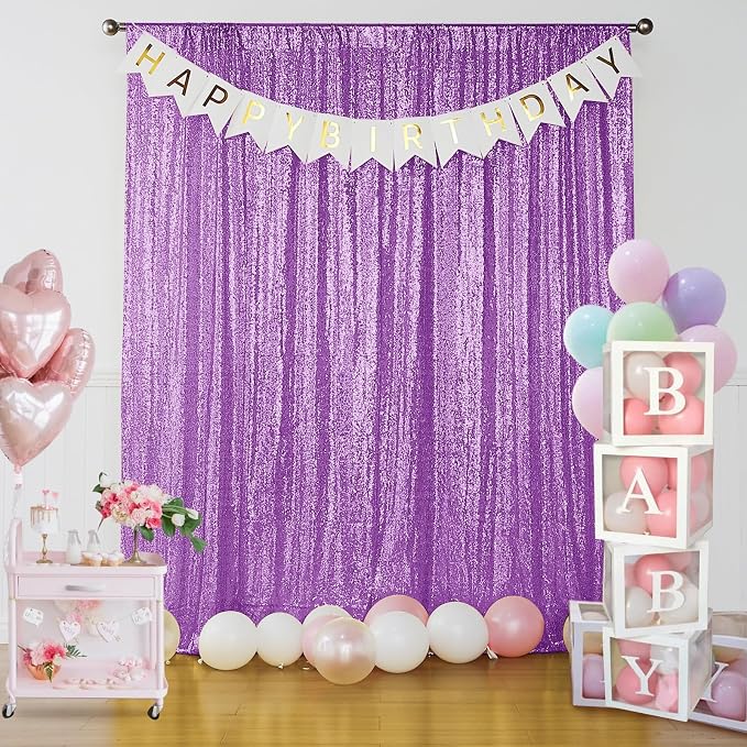 Sugargirl Lavender Purple Sequin Backdrop Curtain 4FTx8FT Glitter Lavender Purple Background Drapes Sparkle Photography Backdrop for Party Wedding Birthday Wall Decoration(2 Panels)
