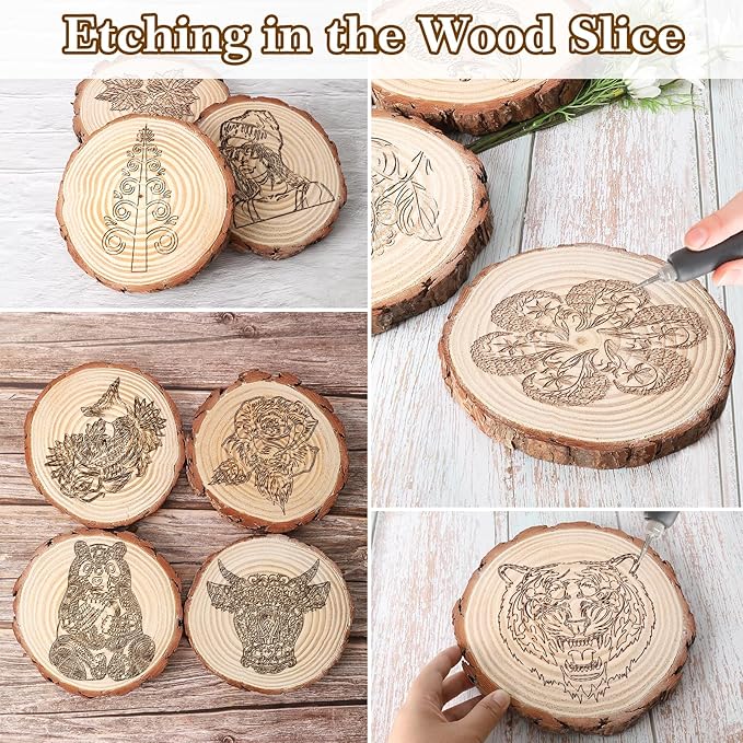 Wood Slices for Centerpieces,Unfinished Wooden Round Slabs,Large Wood centerpieces for Wedding Tables Decor or DIY Painting Crafts (SM12P7-8INCH)