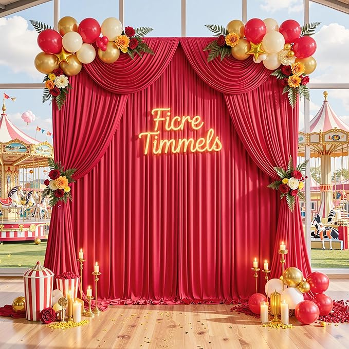 50ft x 10ft Wrinkle Free Red Backdrop Curtains for Parties, Polyester Photo Backdrop Drapes 10 Panels 5x10ft for Weddings Birthday Party Christmas Photography Background