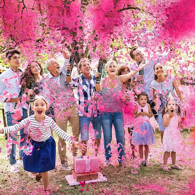 Gender Reveal Confetti Powder Cannon Biodegradable Baby Boy Blue Baby Girl Pink Gender Reveal Poppers - He or She What Will it Bee Baby Shower Baby Party Decorations Supplies Confetti Sticks (4 Pink)