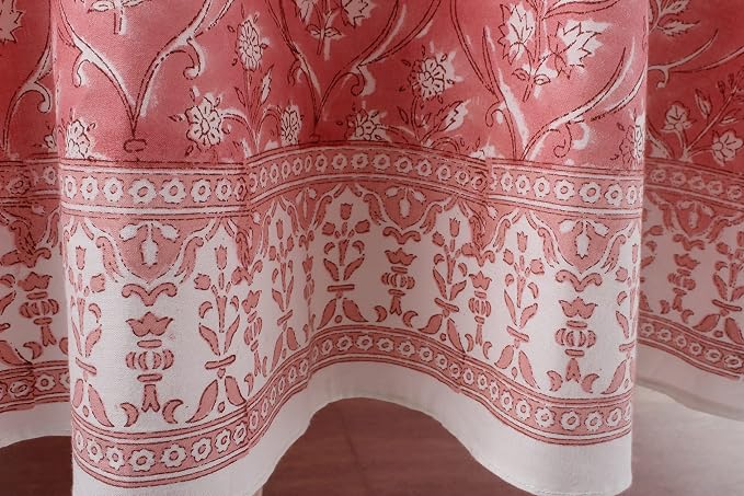Ridhi Round Tablecloth Hand Block Print 100% Cotton Reusable Sweet Pink 60 Inch Table Cover Decorative Everyday Use for Dining, Home, Party, Wedding, Farmhouse, Party Gift for Spring, Mother's Day