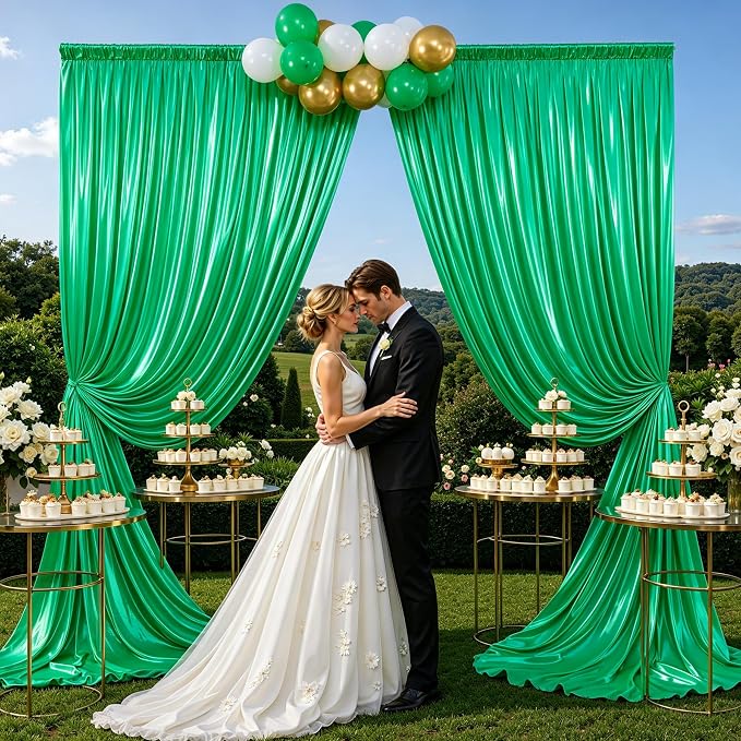 gogoparti 10x10FT Green Sequin Backdrop Curtain - 2 Panels of 5x10FT Wrinkle-Free Glitter Drapes for Photography, Birthdays, Weddings & Graduations