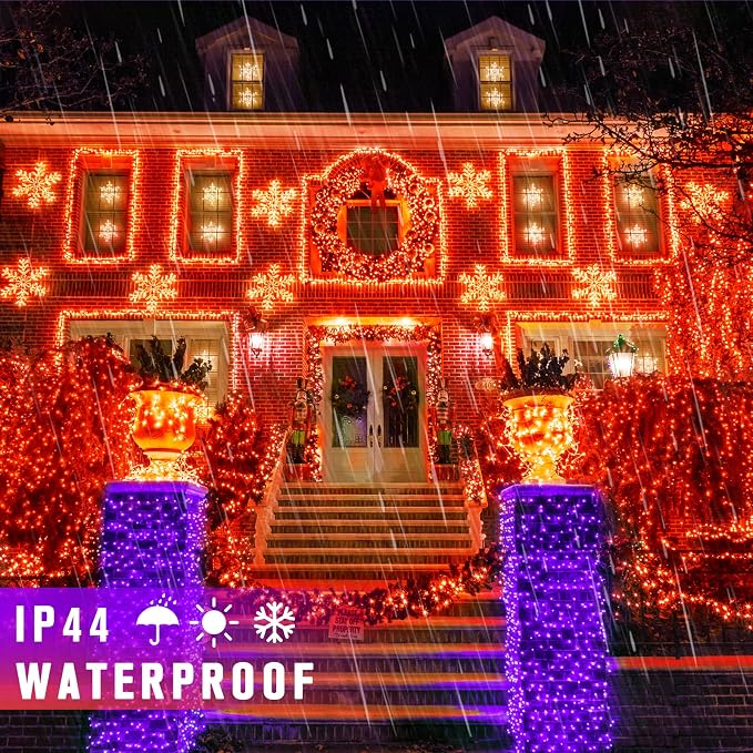 JMEXSUSS 250 LED Orange and Purple Christmas String Lights Indoor Outdoor Waterproof for Garden Patio Party Halloween Christmas Decorations (Pack of 2)