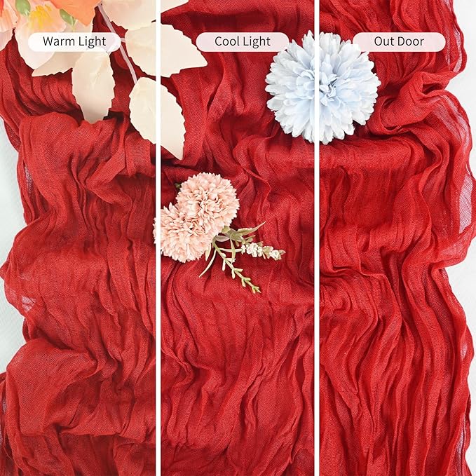15 Pack Red Table Runner 17 x 108inch Cheesecloth Table Runner Boho Gauze Table Runners Rustic Sheer Fabric Cheese Cloth Table Runners for Wedding Party Bridal Shower Farmhouse Thanksgiving Decor