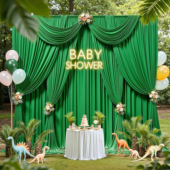 20 ft x 10ft Wrinkle Free Green Backdrop Curtain for Parties, 4 Panels 5x10ft Silky Polyester Green Backdrop Drapes Photo Back Drop Cloth for Wedding Birthday Baby Shower Photography Background