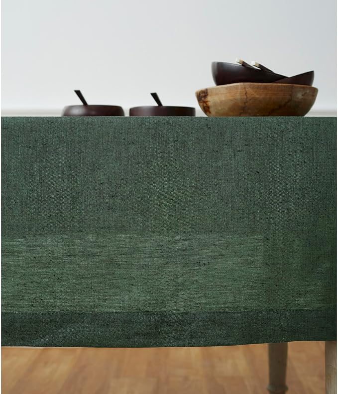 Solino Home Linen Tablecloth 60 x 120 Inch - 100% Pure Linen Forest Green Table Cloth for Rectangle Tables - Athena, Machine Washable Tablecloth
