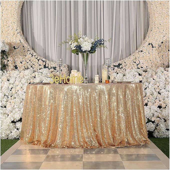 Poise3EHome 90-Inch Round Light Gold Sequin Tablecloth for Party Cake Dessert Table Exhibition Events