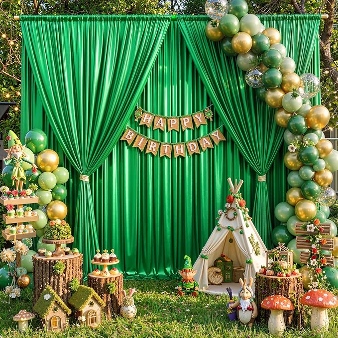 10x10ft Green Sequin Backdrop Curtains, Wrinkle Free Glitter Backdrop Drapes for Wedding Parties Photography Stage Decor, Non-Shedding 2 Panels Set (5x10ft Each)