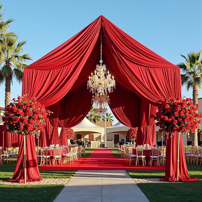 Outpain 20ftx20ft Red Backdrop Ceiling Drapes,4Panels 20ft Height Wrinkle Free Tent Draping Curtains, Fabric Drapery Ceiling Drapes for Wedding Ceremony Birthday Theme Parties with Rod Pocket