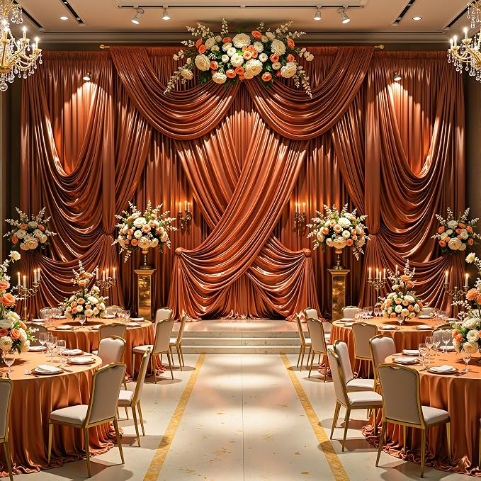 Terracotta Glitter Backdrop Curtains - 10x12FT Satin Photo Backdrop, Wrinkle-Free Shimmer Back Drop Cloth Shiny Drapes for Photobooth Wedding Birthday Parties Photoshoot Background Decorations