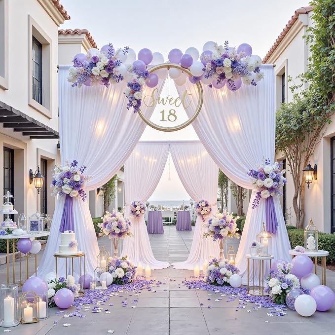 10ft x 15ft White Backdrop Curtains for Wedding Parties, 2 Panels Wrinkle Free Fabric Drapes Photo Back Drop Cloth for Baby Shower Birthday Stage Reception Lobby Decoration