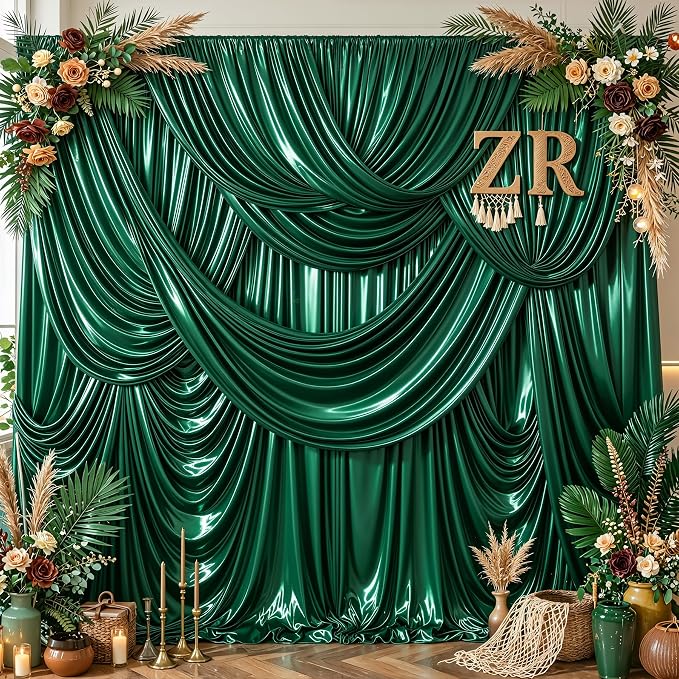 Green Glitter Backdrop Curtains - 20x12FT Satin Photo Backdrop, Wrinkle-Free Shimmer Back Drop Cloth Shiny Drapes for Photobooth Wedding Birthday Parties Photoshoot Background Decorations