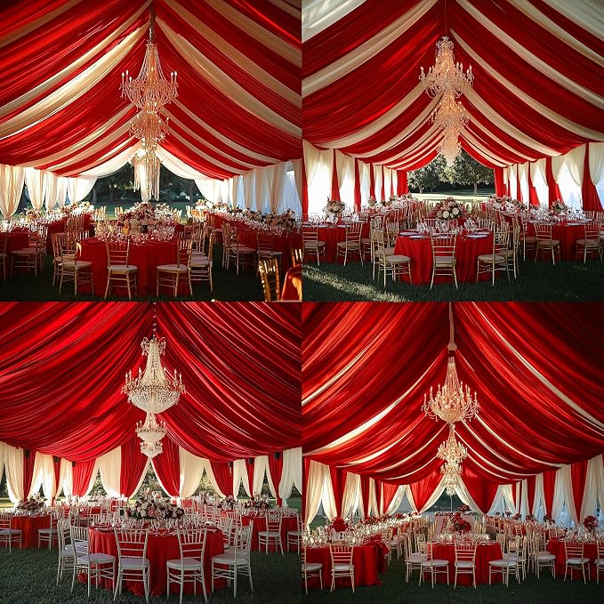 Outpain 10ftx20ft Red Backdrop Ceiling Drapes,2Panels 20ft Height Wrinkle Free Tent Draping Curtains, Fabric Drapery Ceiling Drapes for Wedding Ceremony Birthday Theme Parties with Rod Pocket
