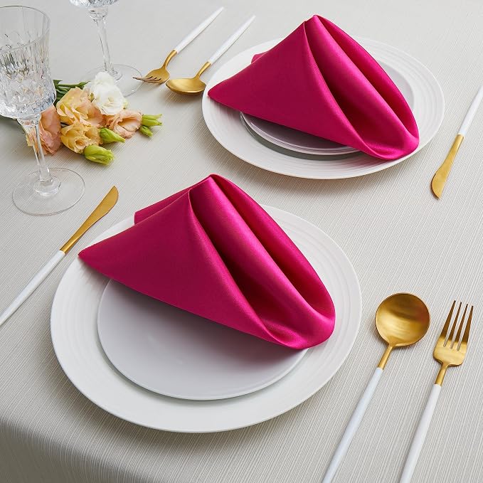 24 Pack Square Satin Dinner Napkins, 17x17 Inches Silky Soft Smooth Table Cloth Napkins for Restaurant Weddings Banquet Party Decoration, Rose Red
