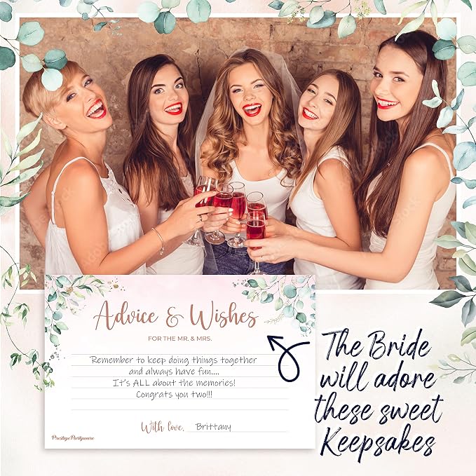 Prestige Bridal Shower Games (32 Guests) | 5 Wedding Games, Rose Gold Decorations Greenery Theme, Would She Rather, He Said Bingo, Rustic Advice Cards, Emoji Favors Prizes Decor (32 Set)