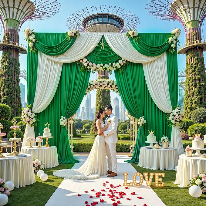 20 ft x 10ft Wrinkle Free Green Backdrop Curtain for Parties, 4 Panels 5x10ft Silky Polyester Green Backdrop Drapes Photo Back Drop Cloth for Wedding Birthday Baby Shower Photography Background
