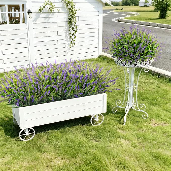 Ammyoo 24 Pcs Artificial Faux Plants for Outdoor Spring Decoration, Fake Monkey Grass for Garden Porch Balcony Planters, Fake Greenery Shrubs UV Resistant No Fade Plants Bush for Pathway(Purple)