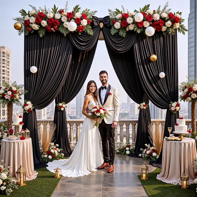 12ft x 10ft Black Backdrop Curtains for Parties, Wrinkle Free 2 Panels Photo Backdrop Drapes Back Drop Cloth for Wedding Birthday Photography Background Decor