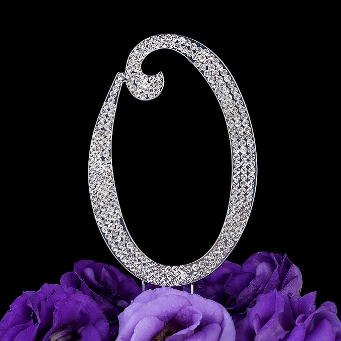 LOVENJOY Gift-Boxed 3" Rhinestone Letter O Cake Topper Silver