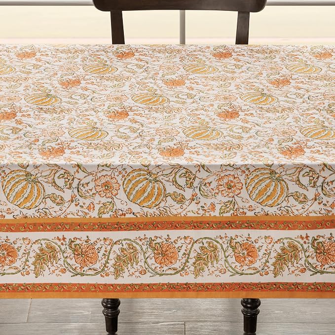 Maison d'Hermine Table Cloth Rectangle Table 100% Cotton 60 x 120 Inches Tablecloth Reusable Decorative Everyday Use for Dining Room, Farmhouse, Home, Party, Festive & Wedding - Pumpkin Spice