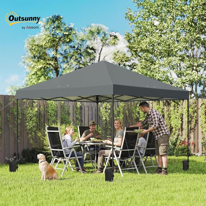 Outsunny 10 x 10 ft Pop Up Canopy Tent with One Push Setup, Easy Setup Outdoor Portable Instant Canopy Shelter with Wheeled Carry Bag, Sandbags, Adjustable Height for Parties, Events, Dark Gray