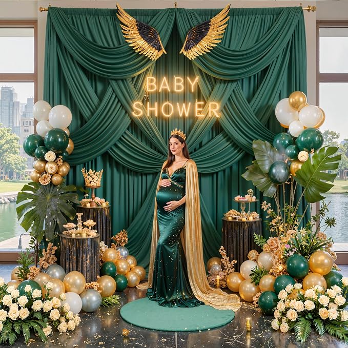 50ft x 14ft Hunter Green Backdrop Curtains for Wedding Parties, 10 Panels Wrinkle Free Polyester Fabric Drapes for Reception, Photography Background, Baby Shower & Stage Decor (5ft x 14ft Each)