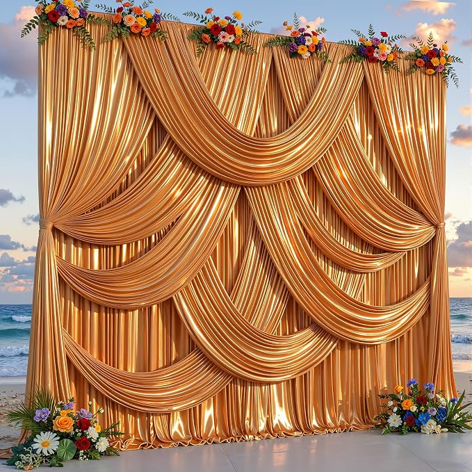 30x10ft Rust Orange Glitter Backdrop Curtain for Parties, Wrinkle Free Satin Photo Backdrop Drapes 6 Panels 5x10FT Shimmer Back Drop Cloth for Wedding Birthday Baby Shower Photography Background Decor