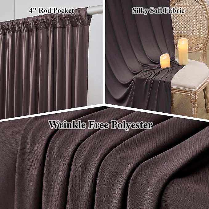 50x20ft Brown Ceiling Drapes, 10 Panels 20ft Height Wrinkle-Free Tent Draping Curtains for Wedding Party Tent Canopy Arch Backdrop Decorations