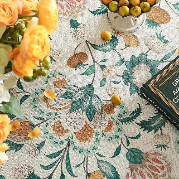 patdrea Vintage French Linen Tablecloth,Rectangular,71"x55"-Tree Life | Elegant Colorful Table Cloth for Rectangle Table,Green Floral Patterned,for Dining Room Tea Party Thanksgiving,Durable