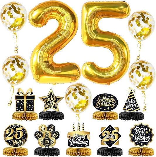 Big, 40 Inch Gold 25 Balloon Numbers - 25 Birthday Honeycombs | 25th Birthday Balloons for 25 Birthday Decorations for Men | 25 Number Balloons for 25th Anniversary Decorations