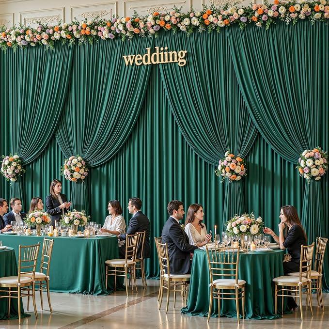 6 Panels Hunter Green Backdrop Curtains - Wrinkle Free Fabric Backdrop for Photoshoot, 10FT Wedding Party Photo Backdrop Drapes for Birthday Baby Shower Photography Stage Background Decorations