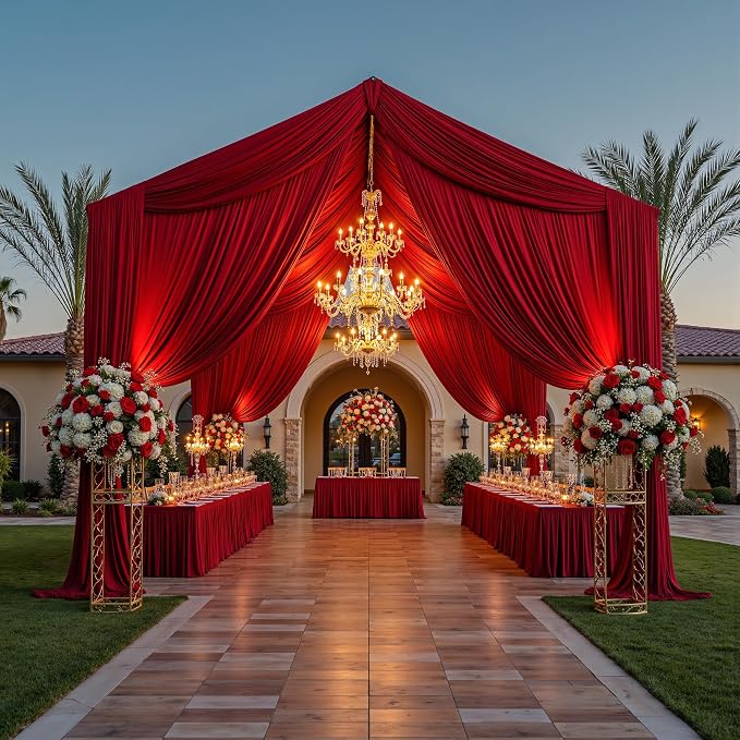 Outpain 20ftx20ft Red Backdrop Ceiling Drapes,4Panels 20ft Height Wrinkle Free Tent Draping Curtains, Fabric Drapery Ceiling Drapes for Wedding Ceremony Birthday Theme Parties with Rod Pocket