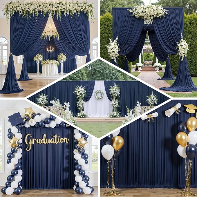 20ft×12ft Navy Blue Backdrop Curtain for Wedding Parties, 4 Panels Wrinkle Free Polyester Photo Backdrop Drapes Back Drop Cloth for Independence Day Birthday Photography Background