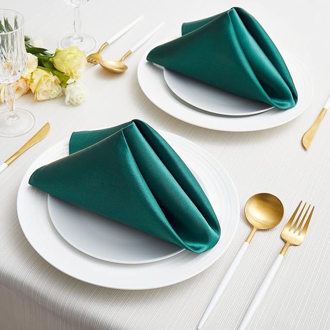 100 Pack Square Satin Dinner Napkins, 20x22 Inches Silky Soft Smooth Table Cloth Napkins for Restaurant Weddings Banquet Party Decoration, Blackish Green