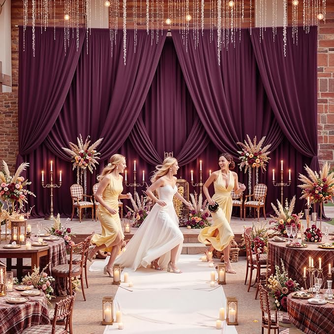 20x14ft Burgundy Backdrop Curtains for Wedding Party, 4 Panels 14 ft Long Back Drop Cloth, Wrinkle-Free Polyester Drapes for Birthday, Baby Shower, Stage Photography Background