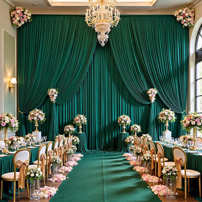 10ft x 15ft Hunter Green Backdrop Curtains for Wedding Parties, 2 Panels Extra Long Wrinkle Free Fabric Drapes Photo Backdrop for Baby Shower Birthday Stage Reception Lobby Decoration