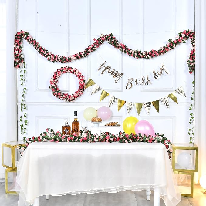 BLEUM CADE 5Pcs 41Ft Flower Garland Artificial Rose Vines for Bedroom, Cute Fake Hanging Flower Vines Floral Garland Decorations for Wedding Party Wall Room Decor Aesthetic