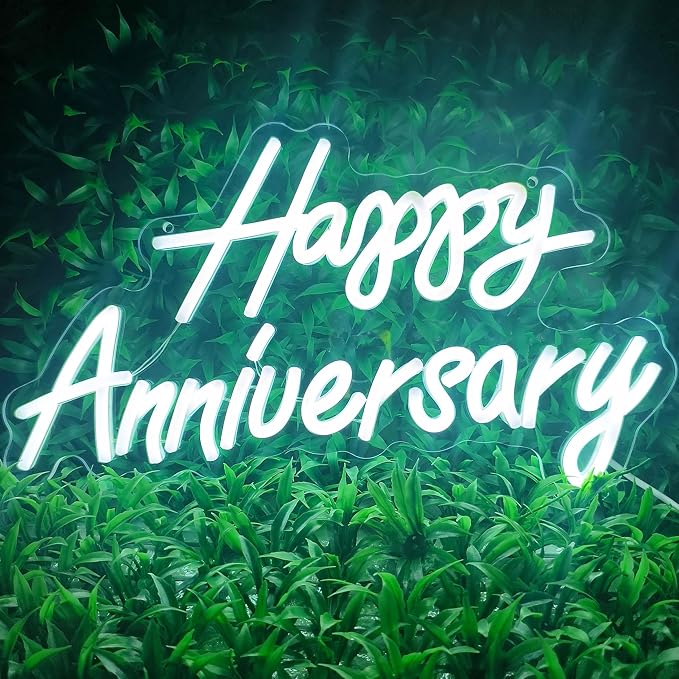 Happy Anniversary Neon Sign - Wedding Birthday Party Decoration Neon Light for Bedroom,Living,Home Bar Valentine's Day Anniversary Decor Gift (white)