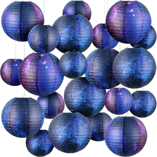 Hortsun 20 Pieces Galaxy Print Paper Lanterns Chinese Japanese Lanterns Space Themed Hanging Paper decoration Ceiling Decor Galaxy Themed Party Supplies for Home Birthday Party, 12 Inch and 6 Inch