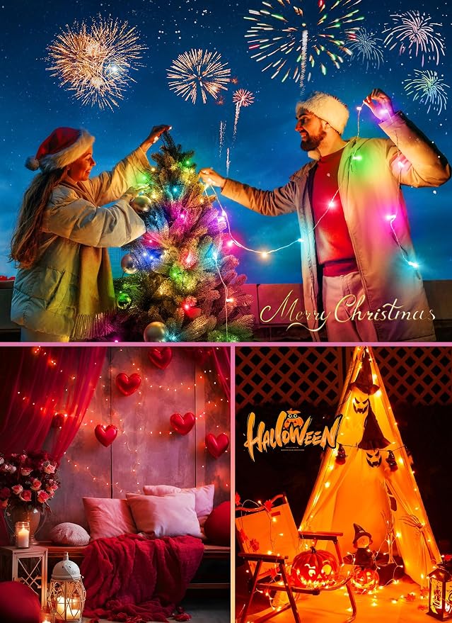 Minetom Color Changing String Lights,22 Colors 100 LED 33FT Outdoor Indoor Waterproof with Remote, Twinkle Christmas Lights, Plug in Fairy Lights for Halloween Easter Valentine's Xmas