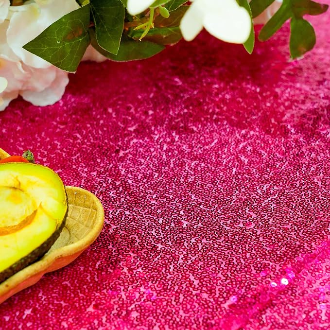 Hot Pink Glitter Tablecloth - 132'' Round Sequin Table Cloth for Birthdays, Weddings & Parties