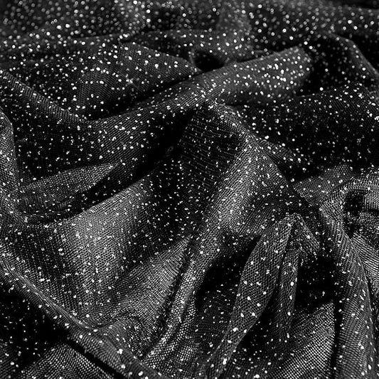 60" Black Tulle Glitter Shiny Silver Sequins Fabric by The Yard for Bridal,Wedding,Party Decoration,Tulle Dress,Costume,Gift Wrapping,DIY Crafts,10 Yards