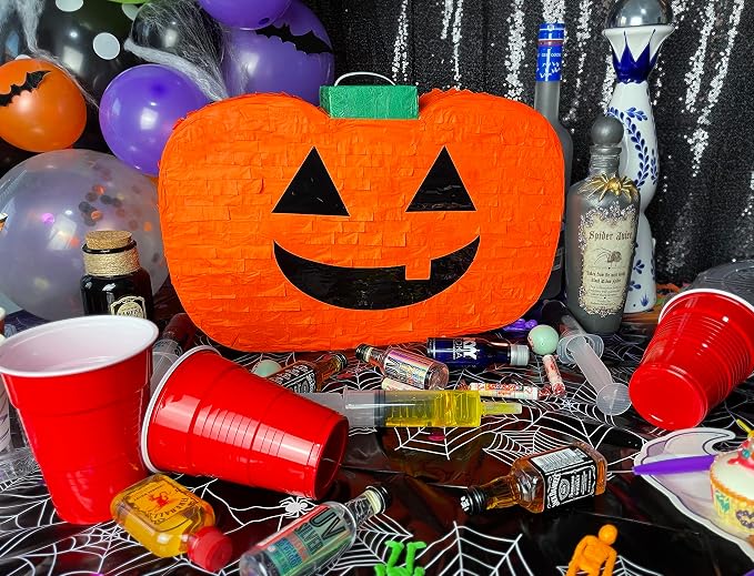 Jergrim Halloween Pumpkin Piñata 4-piece set 16"x11" Perfect for Halloween Party Decorations, Photo Prop, Jack-O'-Lanthern, October Birthday, Funny, Scary and Spooky, Fits candy/favors