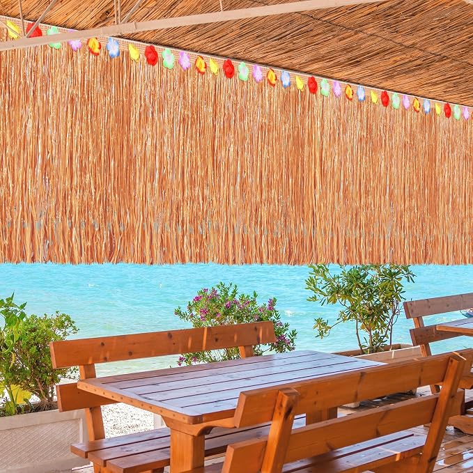 Fovths 16 Pack Luau Grass Table Skirt Natural 9 Feet x 29.5 Inch Hawaiian Table Skirt for Tropical Hawaiian Party Decorations Luau Party Costume, Reddish Golden Brown