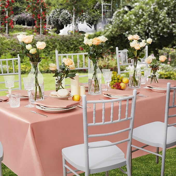 6 Pack Satin Table Cover Rectangle Silkly Soft Table Cloth, Satin Dining Table Cloths for Wedding Banquet Table Decoration, Dining Room, Indoor and Outdoor Use, 60 x 102 Inches, Rose Gold