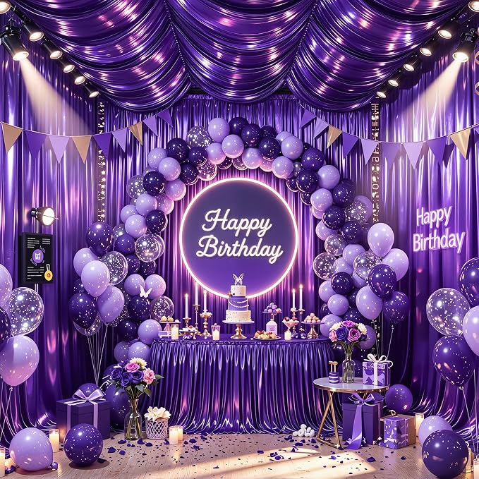 Purple Glitter Backdrop Curtains - 10x12FT Satin Photo Backdrop, Wrinkle-Free Shimmer Back Drop Cloth Shiny Drapes for Photobooth Wedding Birthday Parties Photoshoot Background Decorations