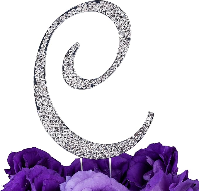 LOVENJOY Gift-Boxed 3.3" Letter C Rhinestone Initial Cake Topper
