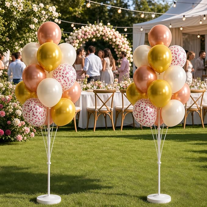 Balloon Column Stand Kit with Balloons, Base and Pole, Balloon Column Kit for Floor or Table Backdrop Decoration for Party Wedding Baby Shower Birthday Graduation (Soft Rose Gold)