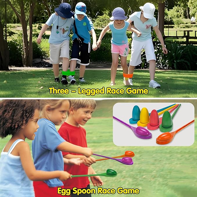 LINAYE Outdoor Field Day Games for Kids Adults, Carnival Lawn Yard Family Reunion Survivor Games Activities Tug of War Rope, Potato Sack Race Bags, Ring Toss,Catch Tail Game Belt for Birthday Party