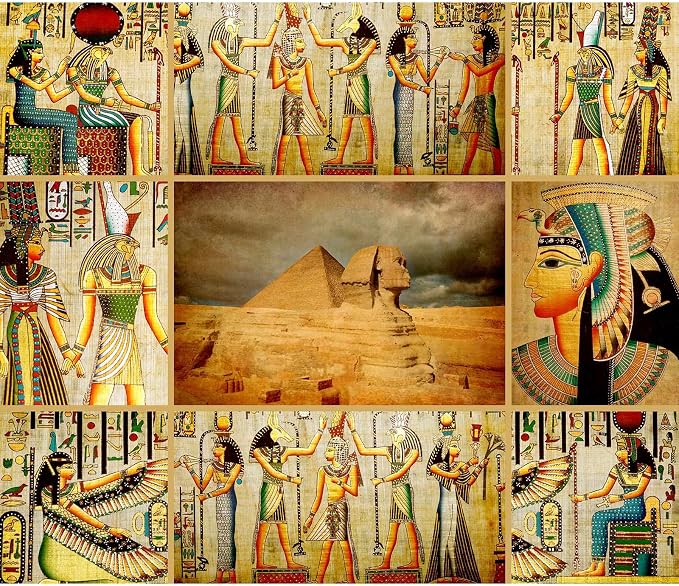 Ancient Egyptian Mural Backdrop for Photography Egyptian Papyrus Antique Hieroglyphs Backdrop Painting Egypt History Religion Culture Pyramids Sphinx Backdrops for Travel Vacation Photo Props 5x3ft